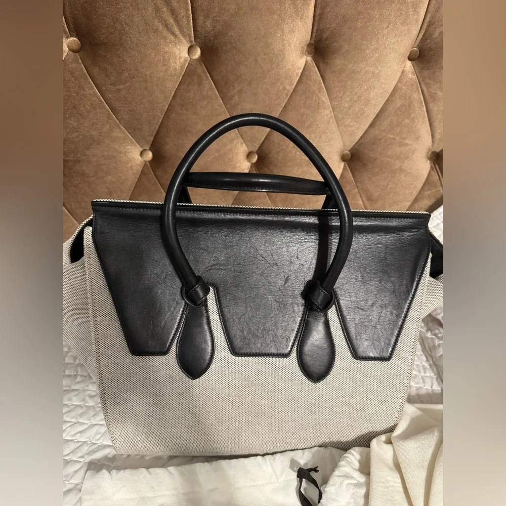 Celine Black/Cream Canvas and Leather Tie Tote - Picture 3 of 13